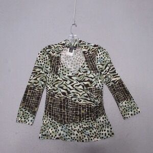 Vintage Frank Lyman Top Animal Print Y2K Fitted Forrest Fairy Attatched Shawl